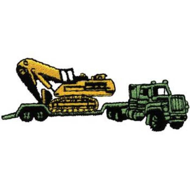 Picture of Truck Hauling Backhoe Machine Embroidery Design