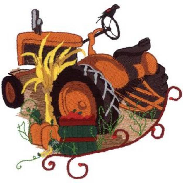 Picture of Autumn Tractor Scene Machine Embroidery Design