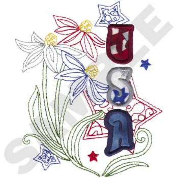 Picture of USA Flowers Applique Machine Embroidery Design