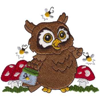 Owl And Fireflies Machine Embroidery Design