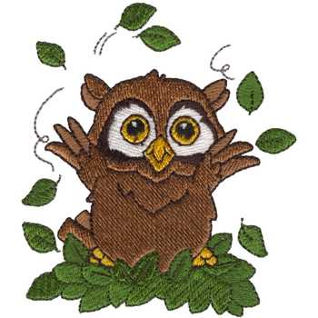 Owl Playing In Leaves Machine Embroidery Design
