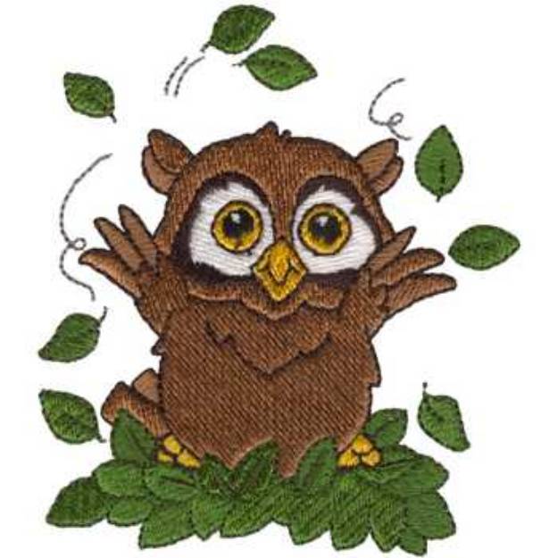 Picture of Owl Playing In Leaves Machine Embroidery Design