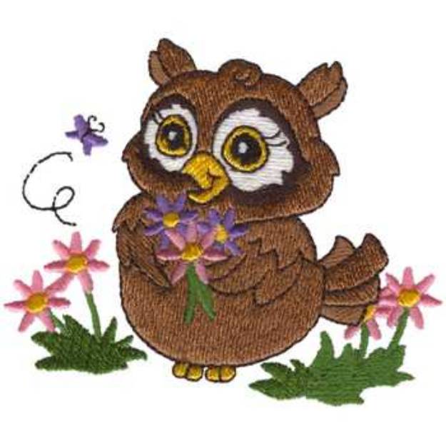 Picture of Owl With Flowers Machine Embroidery Design