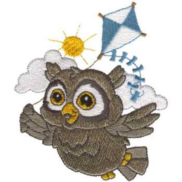 Picture of Owl Flying A Kite Machine Embroidery Design
