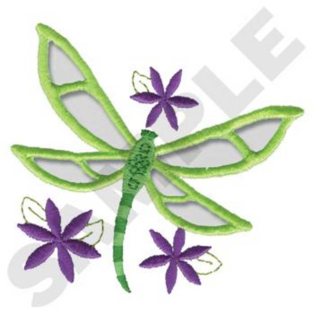 Picture of Dragonfly And Wildflowers Machine Embroidery Design