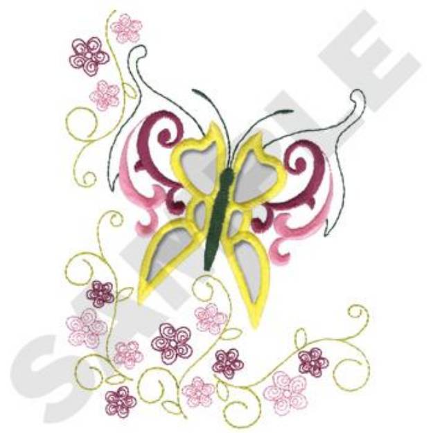 Picture of Floral Swirls Butterfly Machine Embroidery Design