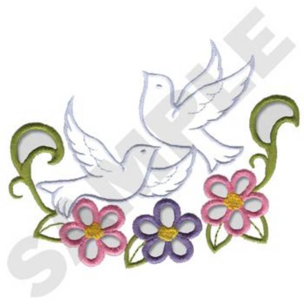 Picture of Doves And Flowers Machine Embroidery Design