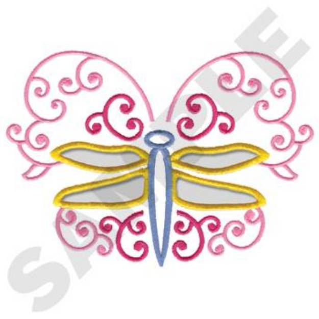 Picture of Pink Scrolled Dragonfly Machine Embroidery Design