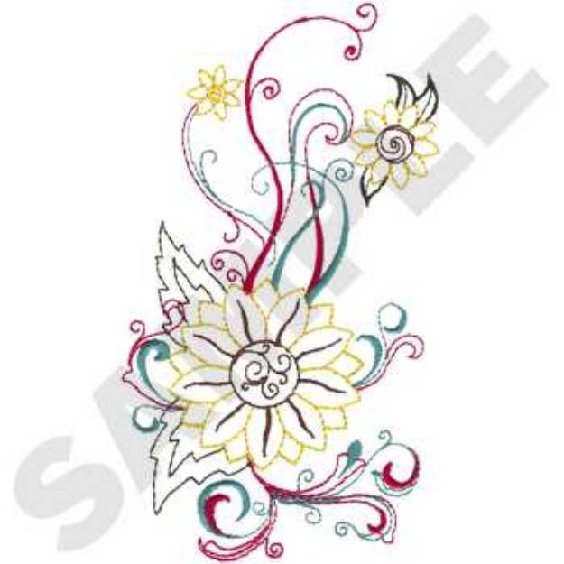 Picture of Swirling Sunflowers Machine Embroidery Design