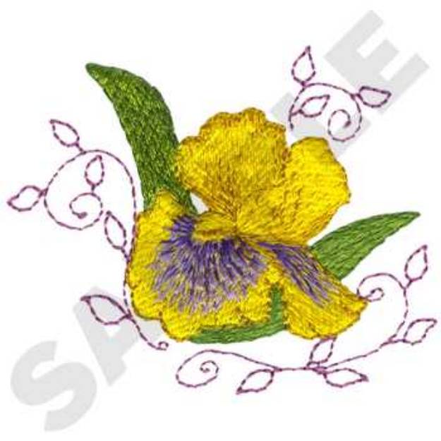 Picture of Iris With Scrolls Machine Embroidery Design