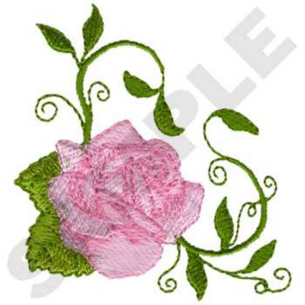 Picture of Rose With Swirling Vine Machine Embroidery Design
