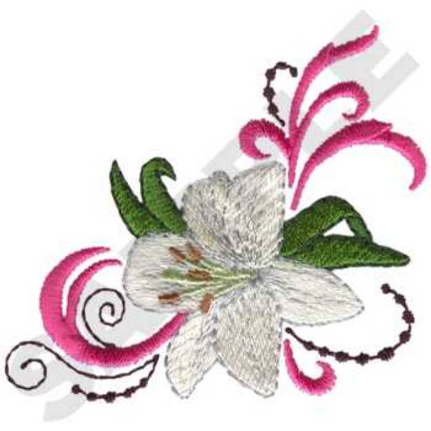 Picture of Lily With Scroll Machine Embroidery Design