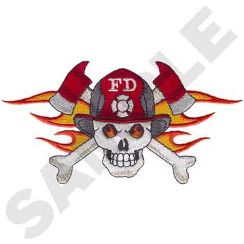Skull Firefighter Emblem Machine Embroidery Design