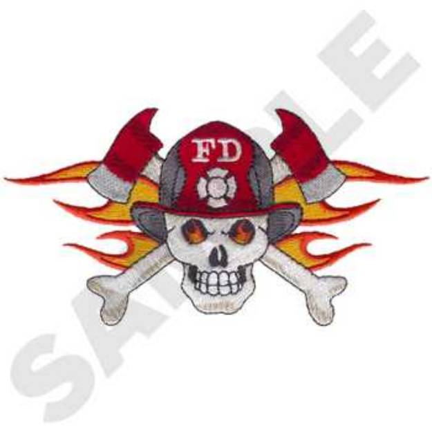 Picture of Skull Firefighter Emblem Machine Embroidery Design