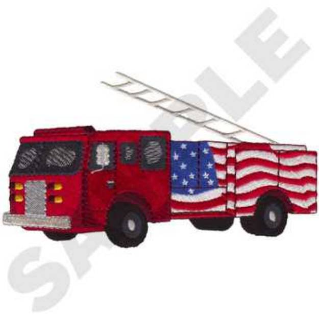 Picture of American Flag Fire Truck Machine Embroidery Design