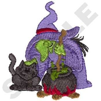 Halloween Witch And Cat Machine Embroidery Design