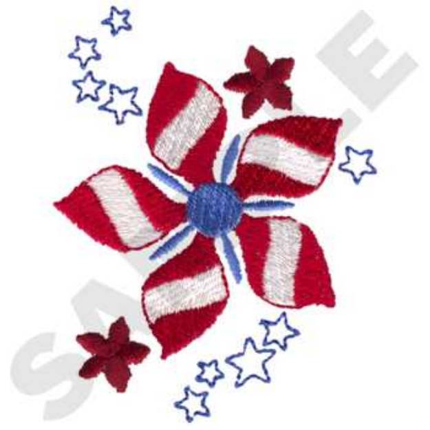 Picture of Red, White & Blue Flower Machine Embroidery Design