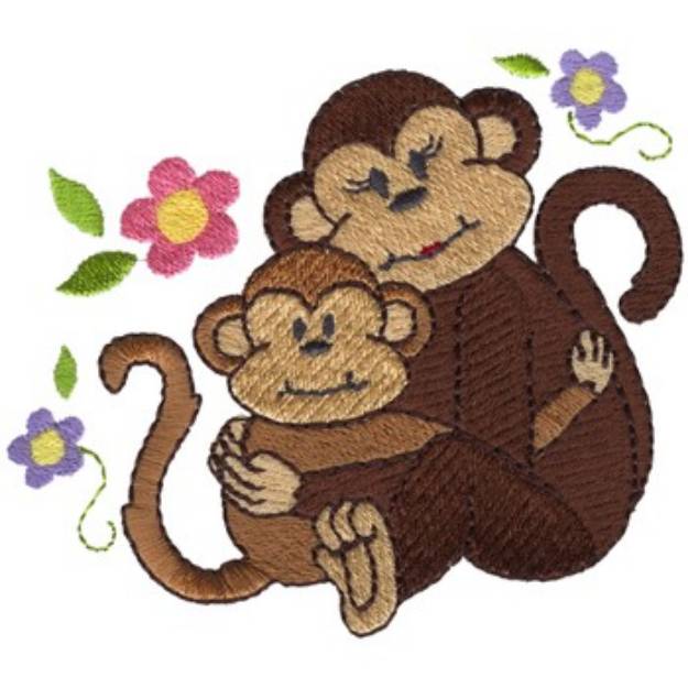Picture of Mom And Baby Monkeys Machine Embroidery Design