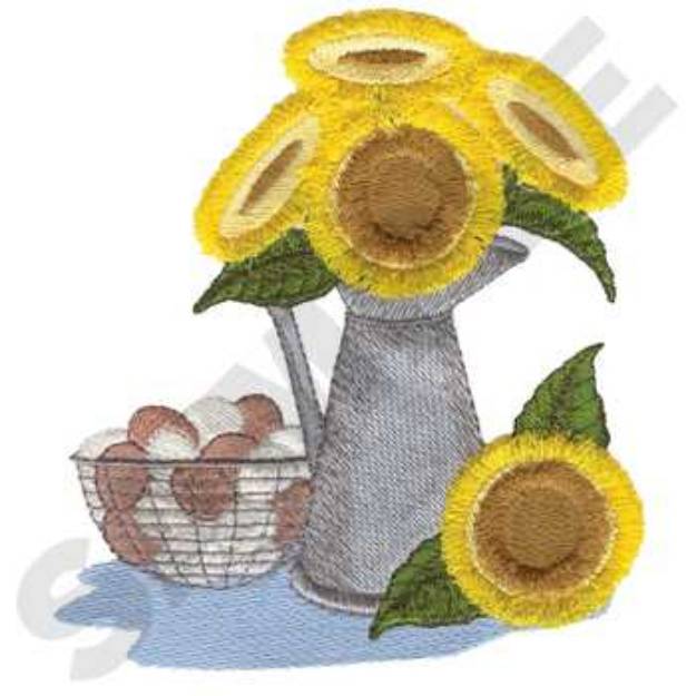 Picture of Fringe Sunflowers Pitcher Machine Embroidery Design