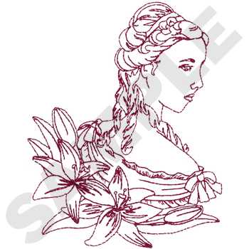 Victorian Lady With Lilies Machine Embroidery Design