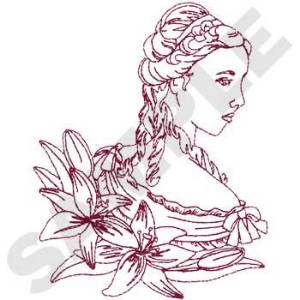 Picture of Victorian Lady With Lilies Machine Embroidery Design