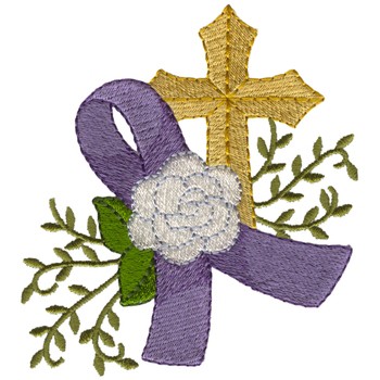 Purple Ribbon And Cross Machine Embroidery Design