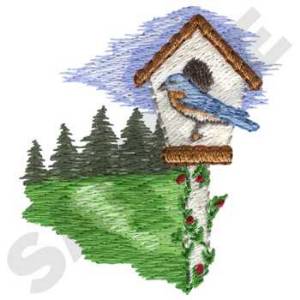 Picture of Birdhouse Scene Machine Embroidery Design