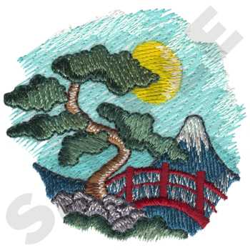 Asian Mountain Scene Machine Embroidery Design