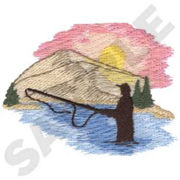 Picture of Fly Fishing Scene Machine Embroidery Design