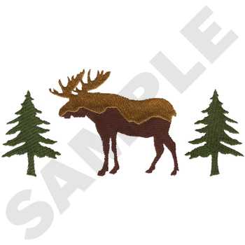 Moose In Trees Machine Embroidery Design