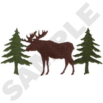 Moose Among Trees Machine Embroidery Design