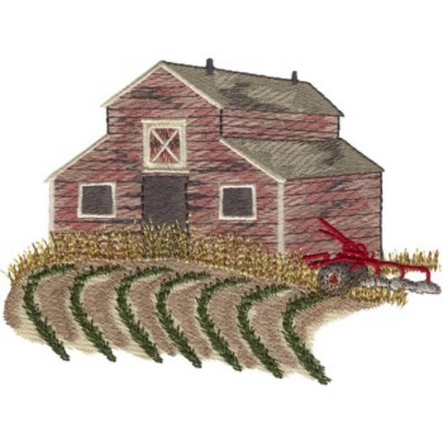 Picture of Old Barn And Plow Machine Embroidery Design