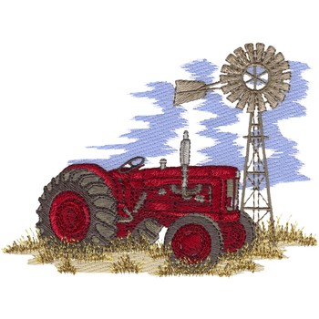 Tractor and Windmill Machine Embroidery Design