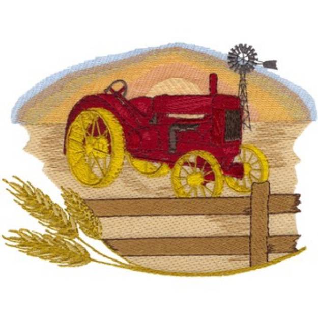 Picture of Tractor And Fall Sunset Machine Embroidery Design