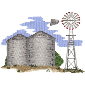 Grain Bins & Windmill Machine Embroidery Design