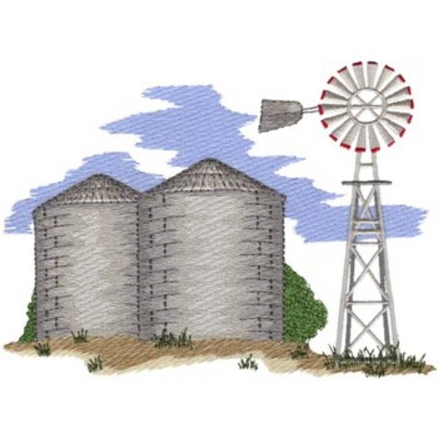 Picture of Grain Bins & Windmill Machine Embroidery Design
