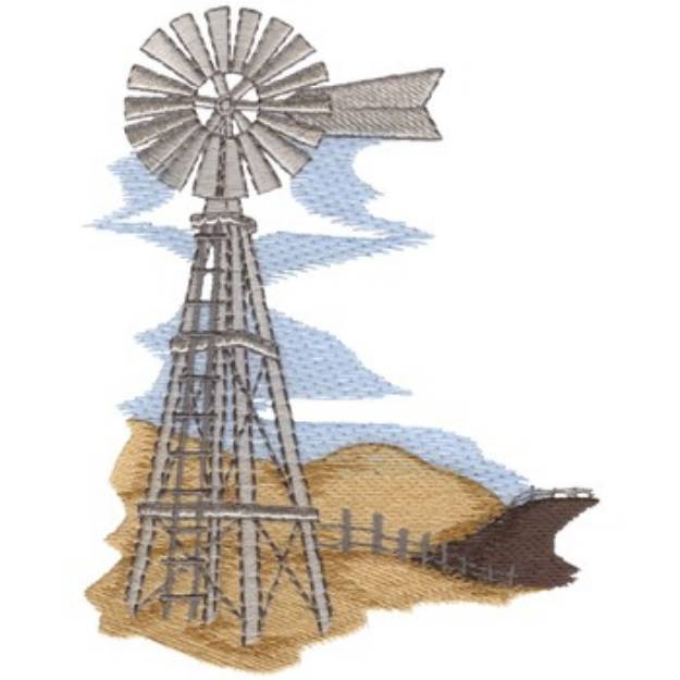 Picture of Windmill And Fence Scene Machine Embroidery Design