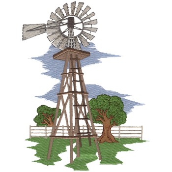 Windmill And Treeline Machine Embroidery Design
