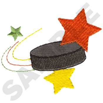Hockey Puck And Stars Machine Embroidery Design