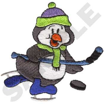Penguin Hockey Machine Embroidery Design