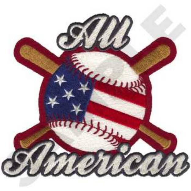 Picture of All American Baseball Machine Embroidery Design
