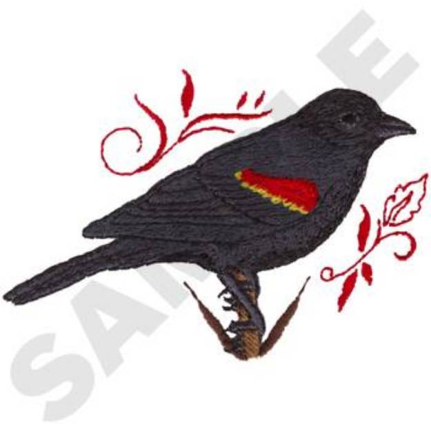 Picture of Red Winged Blackbird Machine Embroidery Design