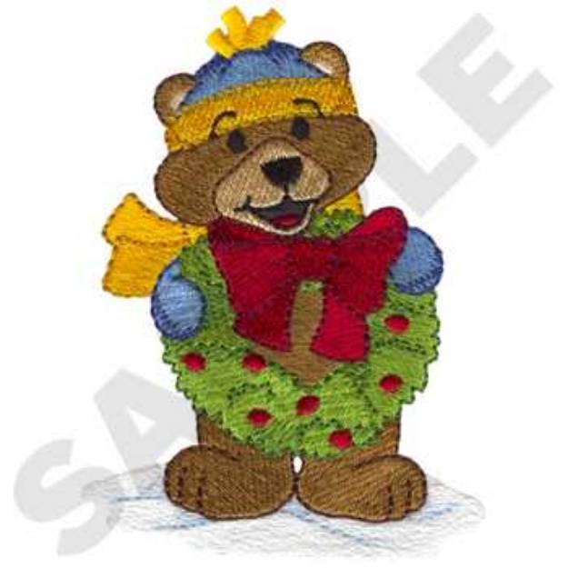 Picture of Bear With Wreath Machine Embroidery Design