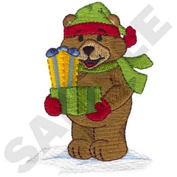 Bear With Gifts Machine Embroidery Design