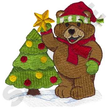 Bear Trimming Tree Machine Embroidery Design