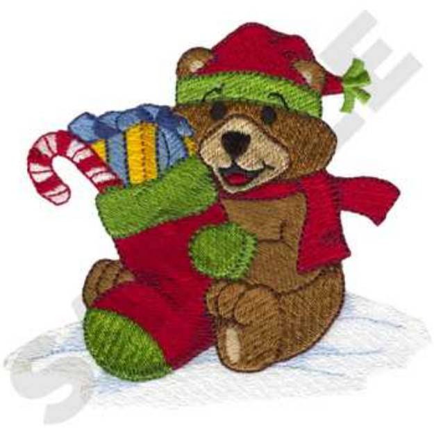 Picture of Bear With Stocking Machine Embroidery Design