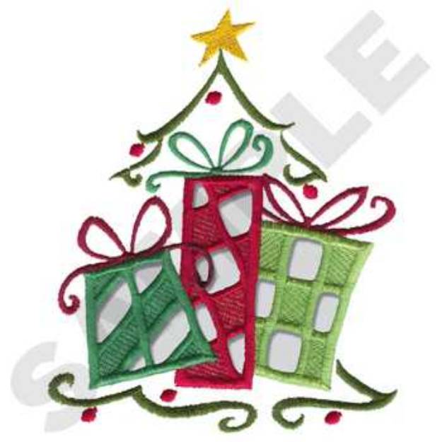 Picture of Presents & Christmas Tree Cutwork Machine Embroidery Design