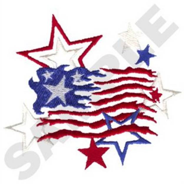 Picture of American Flag W/ Stars Machine Embroidery Design