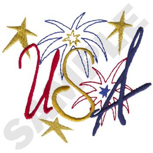 USA And Fireworks Machine Embroidery Design