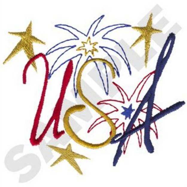 Picture of USA And Fireworks Machine Embroidery Design